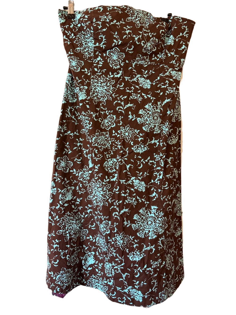 Y2K casual Old Navy strapless brown and turquoise print sundress. Size 10.